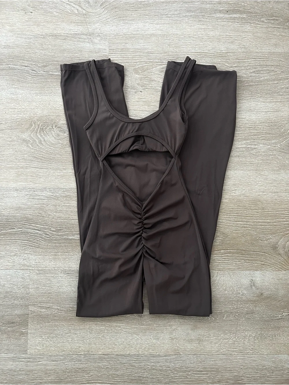 Scoop Neck Brown Stretch Jumpsuit - Women
